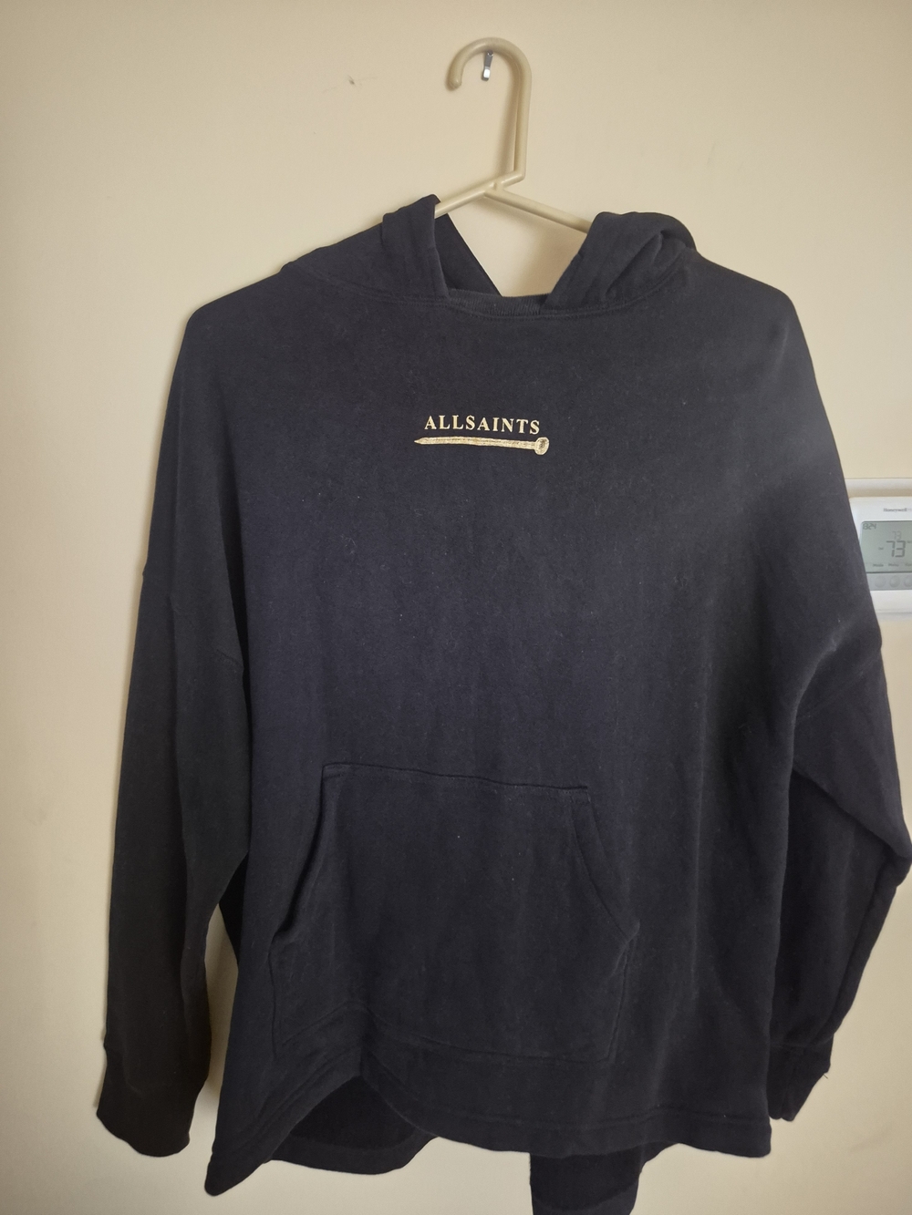 AllSaints Black Oversized Perta Etienne Graphic Hoodie Small